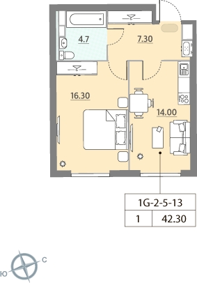 1-комнатная квартира (Студия) в ЖК Квартал Тетрис на 25 этаже в 1 секции. Сдача в 2 кв. 2025 г.