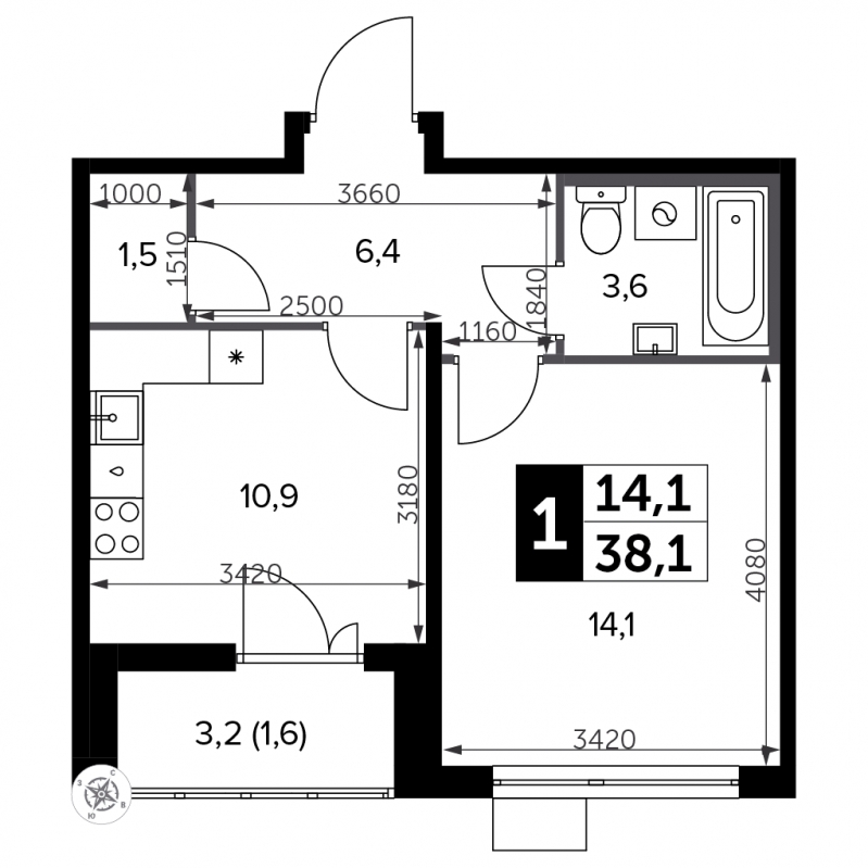 1-комнатная квартира в ЖК LIFE-Варшавская на 8 этаже в 5 секции. Сдача в 1 кв. 2024 г.