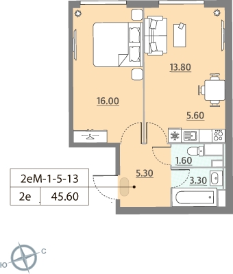 1-комнатная квартира (Студия) с отделкой в ЖК Столичный на 16 этаже в 4 секции. Сдача в 2 кв. 2023 г.