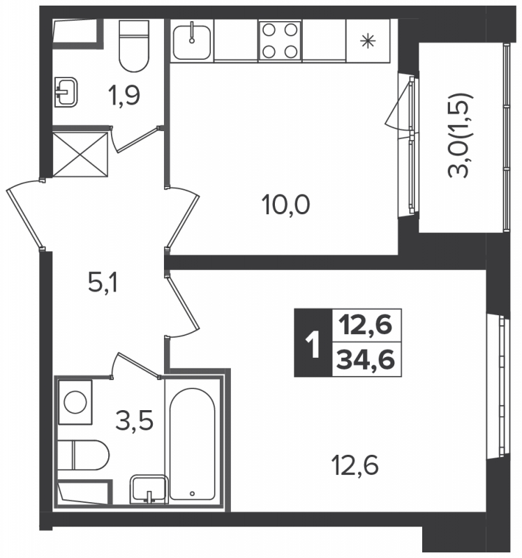 1-комнатная квартира в ЖК LIFE-Варшавская на 10 этаже в 5 секции. Сдача в 1 кв. 2024 г.