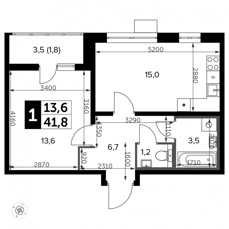 2-комнатная квартира в ЖК LIFE-Варшавская на 10 этаже в 4 секции. Сдача в 1 кв. 2024 г.