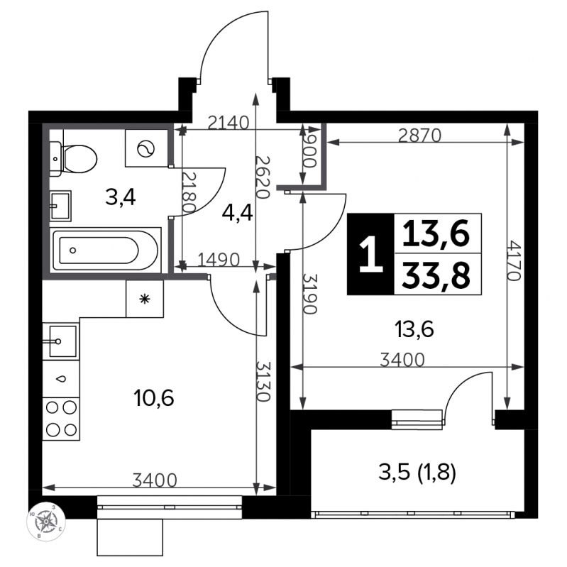 1-комнатная квартира с отделкой в ЖК Южная Битца на 4 этаже в 7 секции. Сдача в 3 кв. 2023 г.