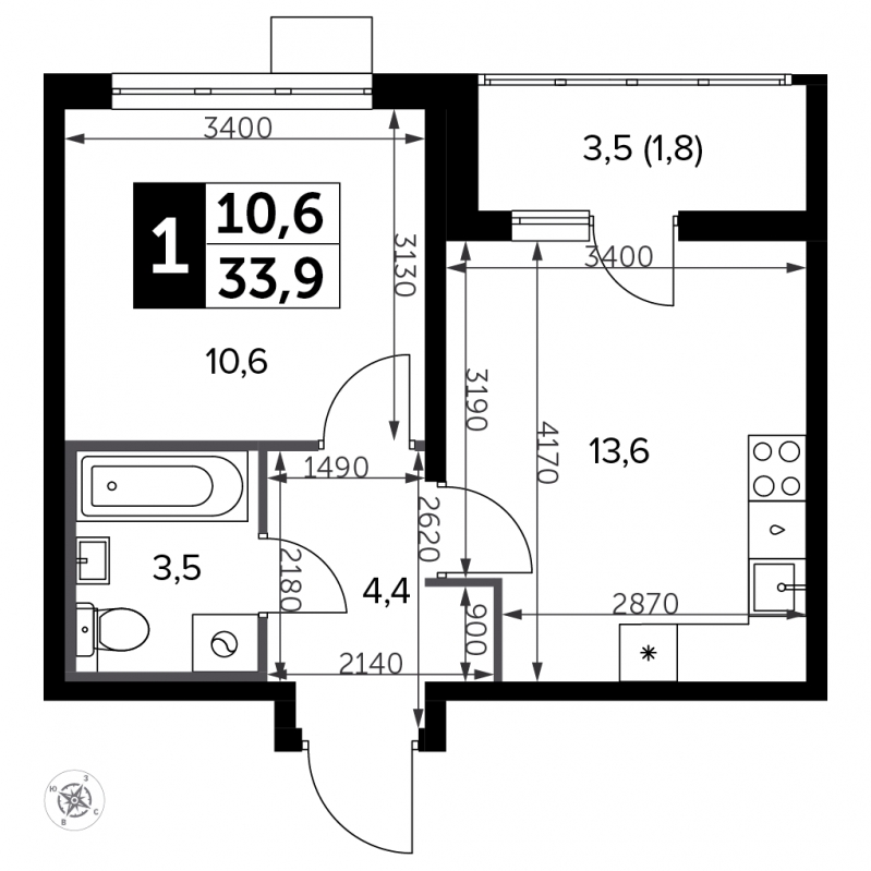 1-комнатная квартира с отделкой в ЖК Южная Битца на 2 этаже в 1 секции. Сдача в 3 кв. 2023 г.