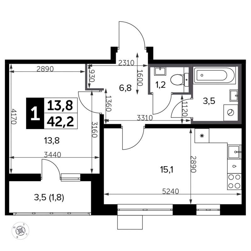 2-комнатная квартира в ЖК LIFE-Варшавская на 12 этаже в 5 секции. Сдача в 1 кв. 2024 г.