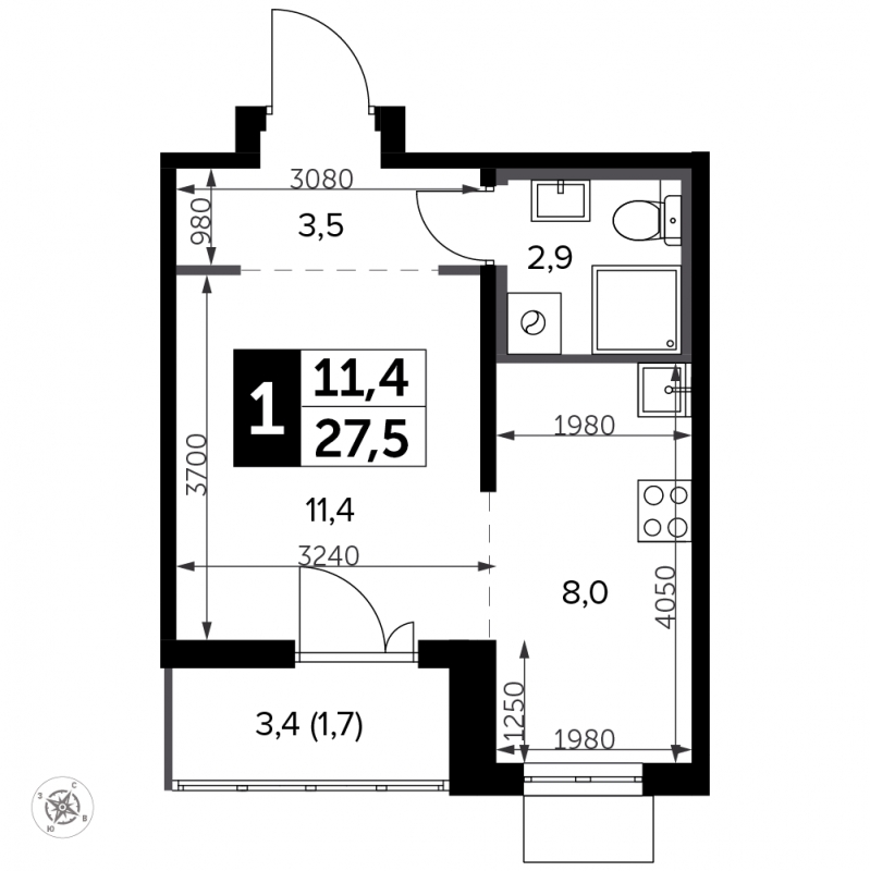 1-комнатная квартира в ЖК LIFE-Варшавская на 23 этаже в 1 секции. Сдача в 4 кв. 2023 г.