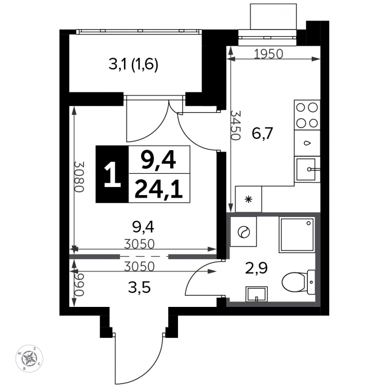 1-комнатная квартира (Студия) с отделкой в ЖК Южная Битца на 18 этаже в 10 секции. Сдача в 4 кв. 2021 г.