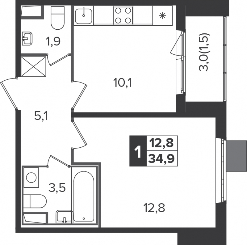 1-комнатная квартира в ЖК LIFE-Варшавская на 9 этаже в 6 секции. Сдача в 1 кв. 2024 г.