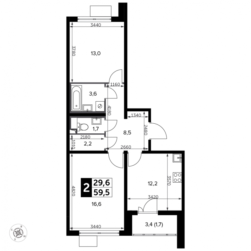 2-комнатная квартира в ЖК Южная Битца на 5 этаже в 3 секции. Сдача в 4 кв. 2021 г.