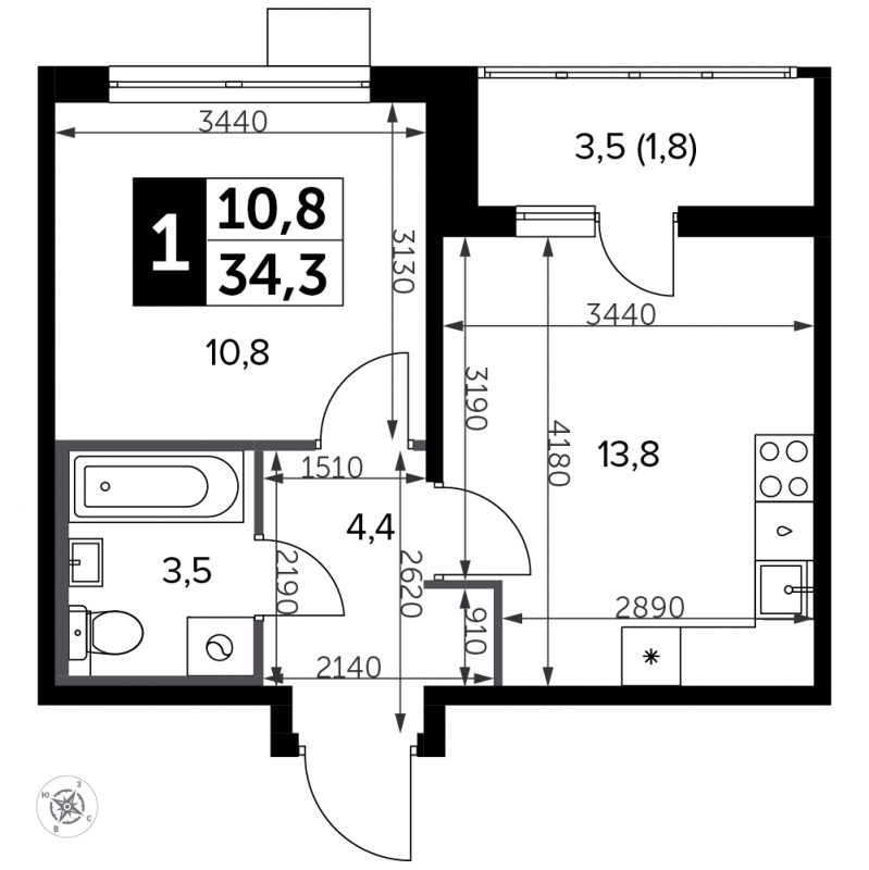 1-комнатная квартира в ЖК LIFE-Варшавская на 4 этаже в 1 секции. Сдача в 1 кв. 2024 г.