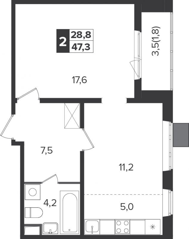 1-комнатная квартира в ЖК Настроение на 16 этаже в 3 секции. Сдача в 1 кв. 2021 г.