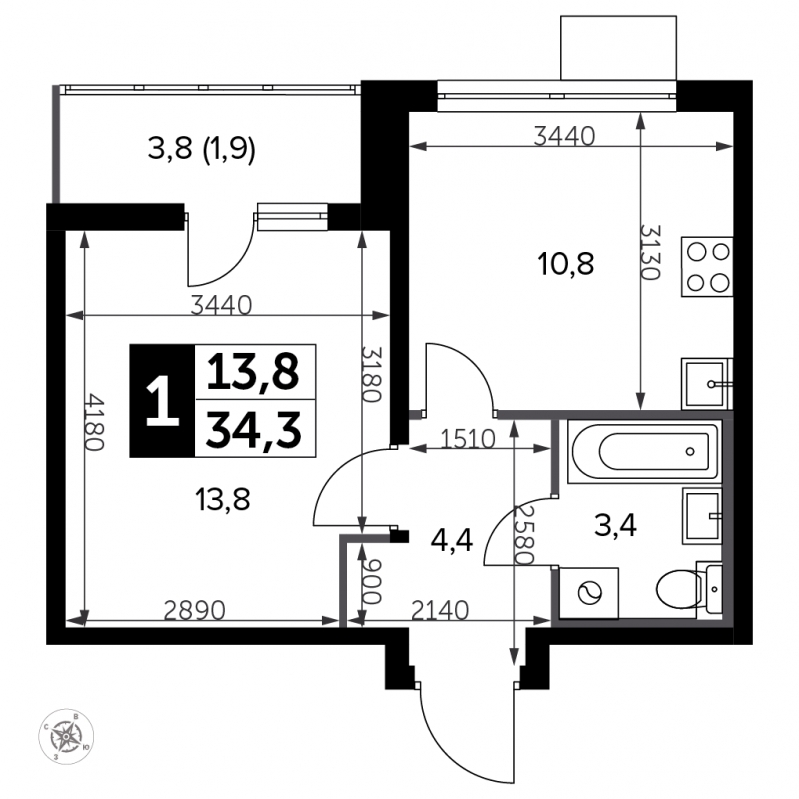 3-комнатная квартира в ЖК Сказка на 3 этаже в 2 секции. Сдача в 1 кв. 2019 г.