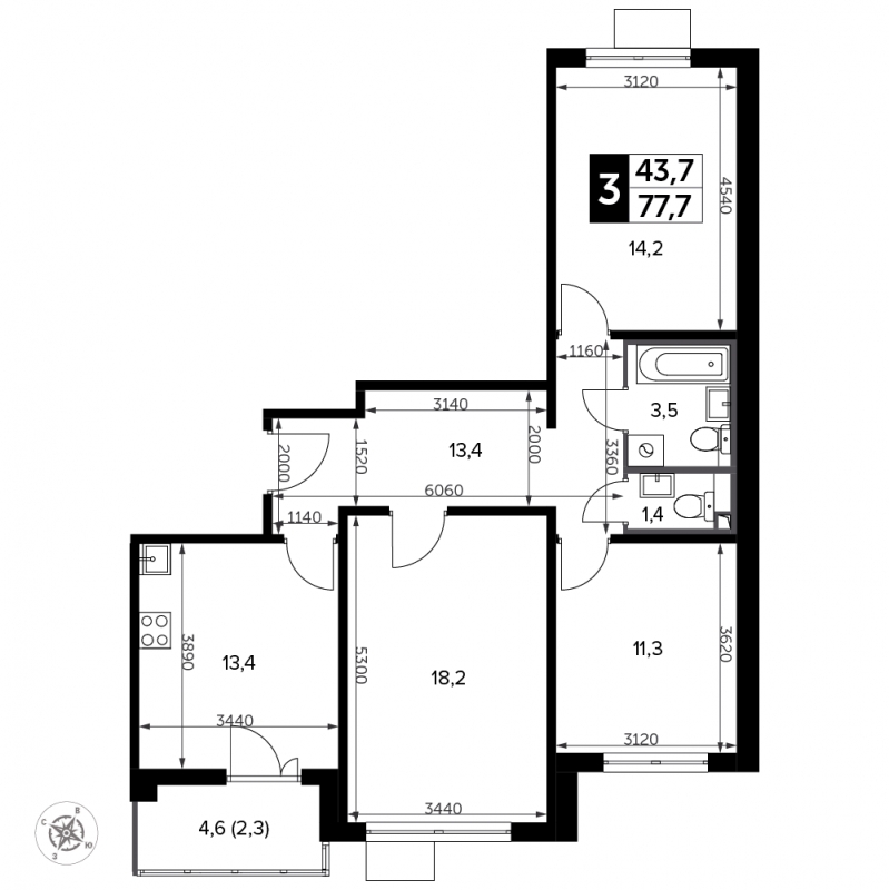 1-комнатная квартира с отделкой в ЖК Южная Битца на 20 этаже в 2 секции. Сдача в 4 кв. 2021 г.