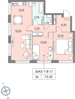 2-комнатная квартира в ЖК Квартал Тетрис на 7 этаже в 1 секции. Сдача в 2 кв. 2025 г.
