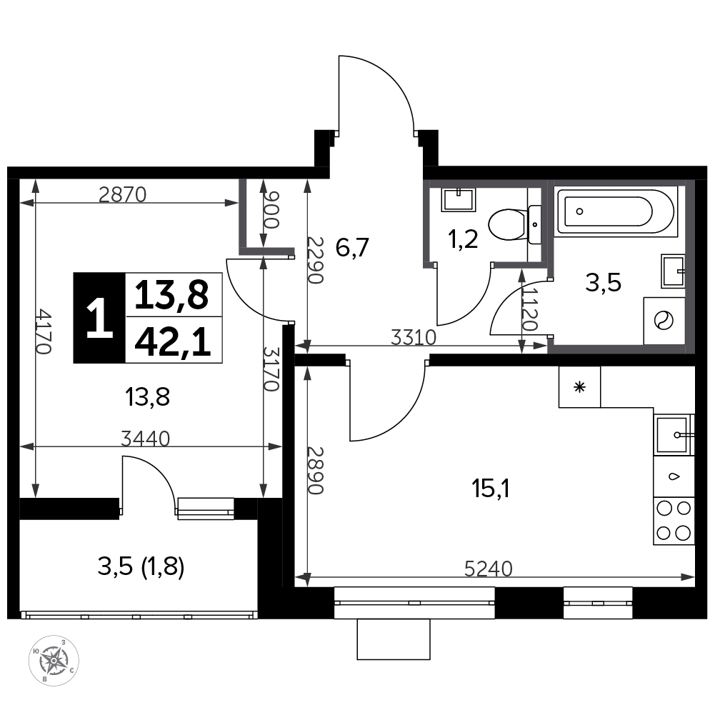 3-комнатная квартира в ЖК LIFE-Варшавская на 3 этаже в 1 секции. Сдача в 1 кв. 2024 г.
