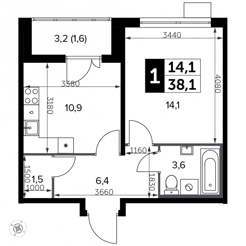 2-комнатная квартира с отделкой в ЖК Южная Битца на 2 этаже в 5 секции. Сдача в 3 кв. 2023 г.
