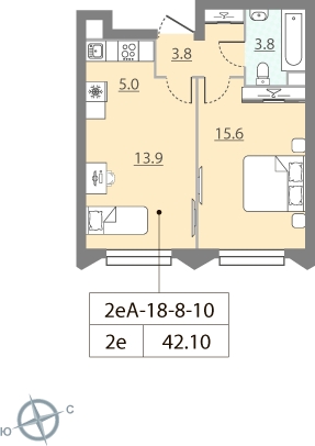 2-комнатная квартира в ЖК ЗИЛАРТ на 8 этаже в 1 секции. Сдача в 2 кв. 2022 г.