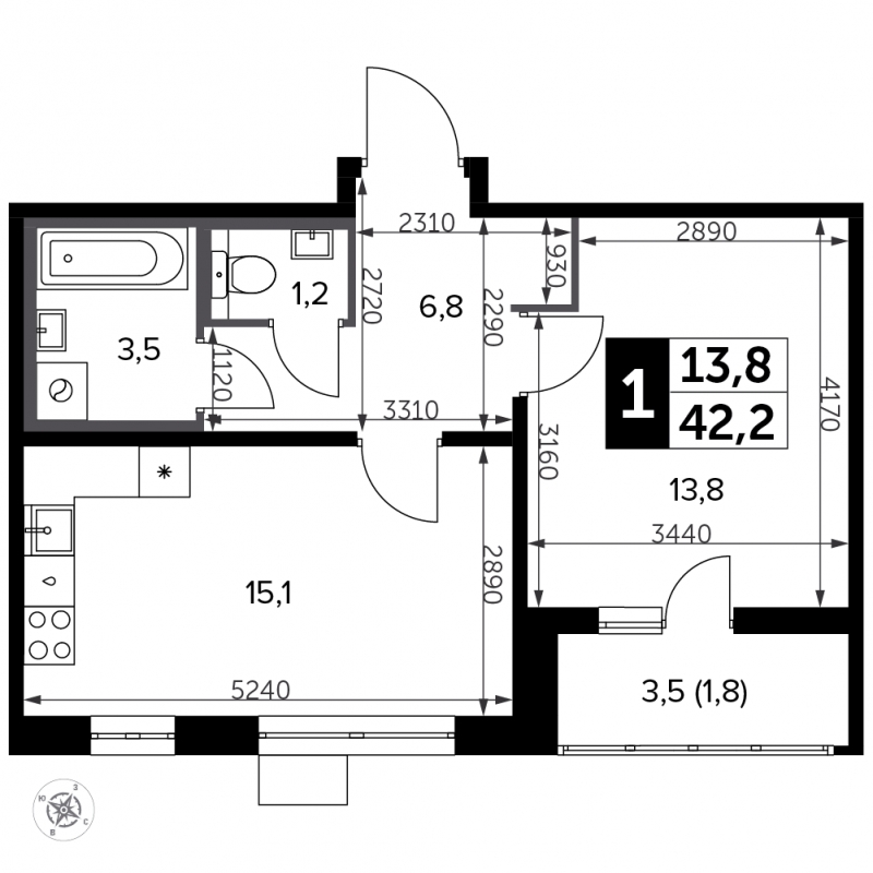 1-комнатная квартира с отделкой в ЖК Южная Битца на 2 этаже в 6 секции. Сдача в 4 кв. 2021 г.