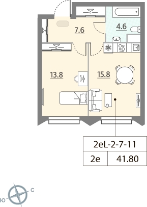 1-комнатная квартира (Студия) в ЖК Квартал Тетрис на 28 этаже в 1 секции. Сдача в 2 кв. 2025 г.