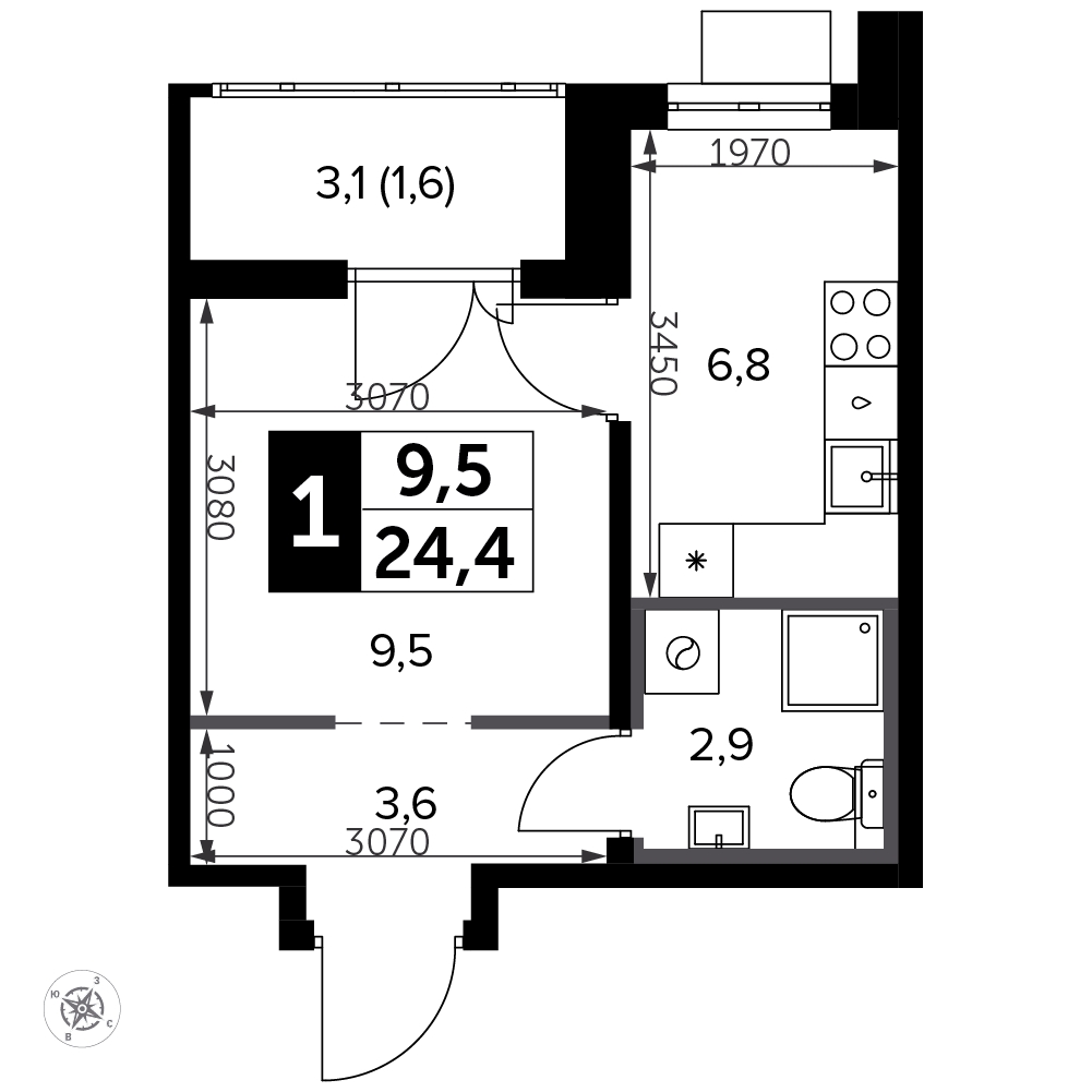 1-комнатная квартира (Студия) с отделкой в ЖК Южная Битца на 11 этаже в 6 секции. Сдача в 3 кв. 2023 г.