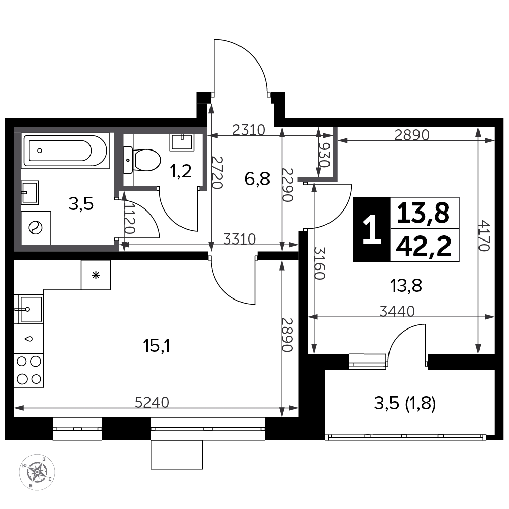 1-комнатная квартира (Студия) с отделкой в ЖК Южная Битца на 16 этаже в 3 секции. Сдача в 3 кв. 2023 г.