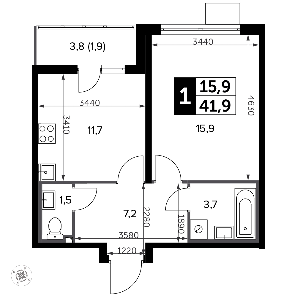 1-комнатная квартира с отделкой в ЖК Южная Битца на 9 этаже в 6 секции. Сдача в 4 кв. 2021 г.