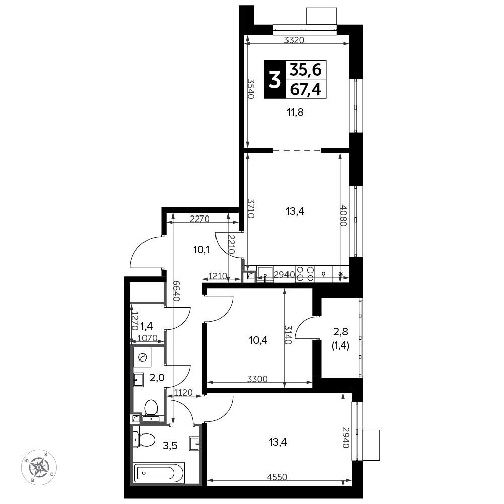 1-комнатная квартира (Студия) с отделкой в ЖК Южная Битца на 18 этаже в 4 секции. Сдача в 3 кв. 2023 г.
