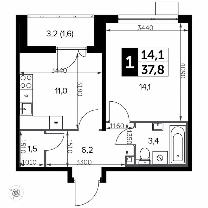 1-комнатная квартира в ЖК Южная Битца на 15 этаже в 11 секции. Сдача в 4 кв. 2021 г.