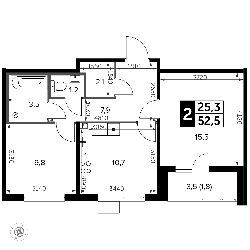 3-комнатная квартира в ЖК Черная Речка на 13 этаже в 1 секции. Сдача в 2 кв. 2022 г.