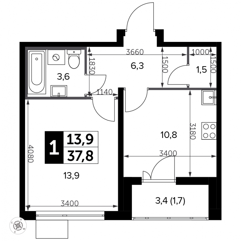 1-комнатная квартира (Студия) с отделкой в ЖК Южная Битца на 15 этаже в 3 секции. Сдача в 3 кв. 2023 г.