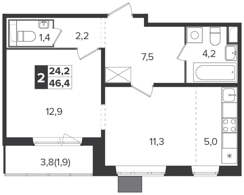2-комнатная квартира с отделкой в ЖК Полярная 25 на 25 этаже в 7 секции. Сдача в 1 кв. 2024 г.
