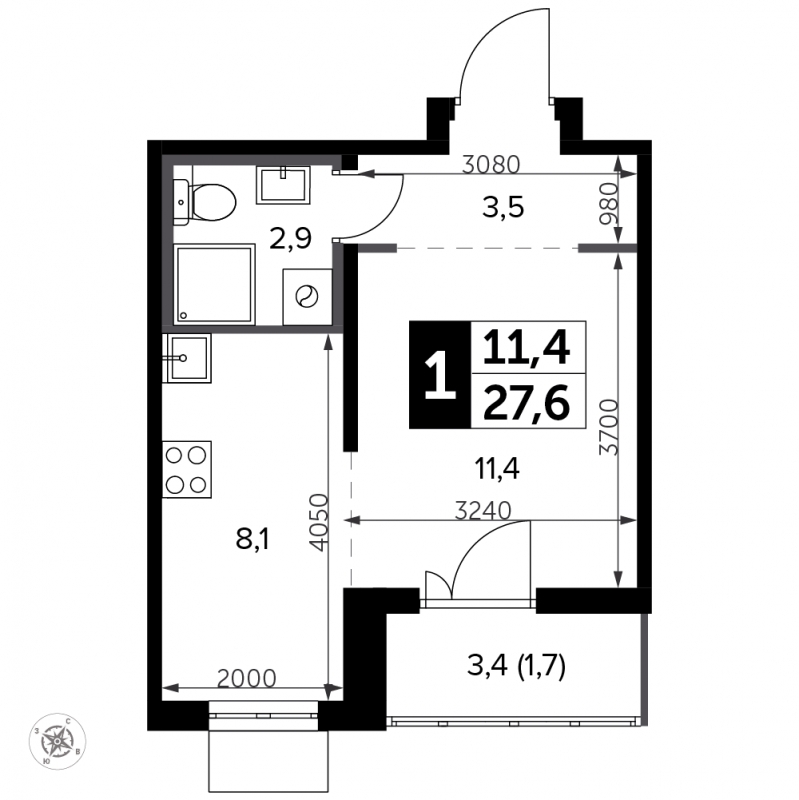 2-комнатная квартира с отделкой в ЖК Полярная 25 на 30 этаже в 7 секции. Сдача в 1 кв. 2024 г.