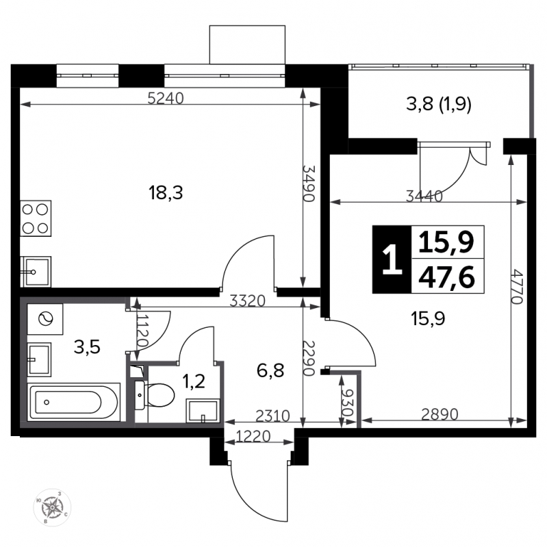3-комнатная квартира в ЖК Время на 4 этаже в 1 секции. Сдача в 1 кв. 2019 г.