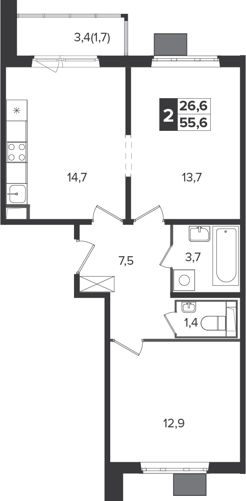 3-комнатная квартира с отделкой в ЖК Южная Битца на 18 этаже в 1 секции. Сдача в 3 кв. 2023 г.