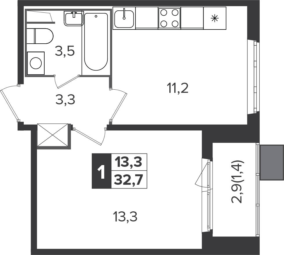 1-комнатная квартира (Студия) с отделкой в ЖК Южная Битца на 19 этаже в 7 секции. Сдача в 4 кв. 2021 г.