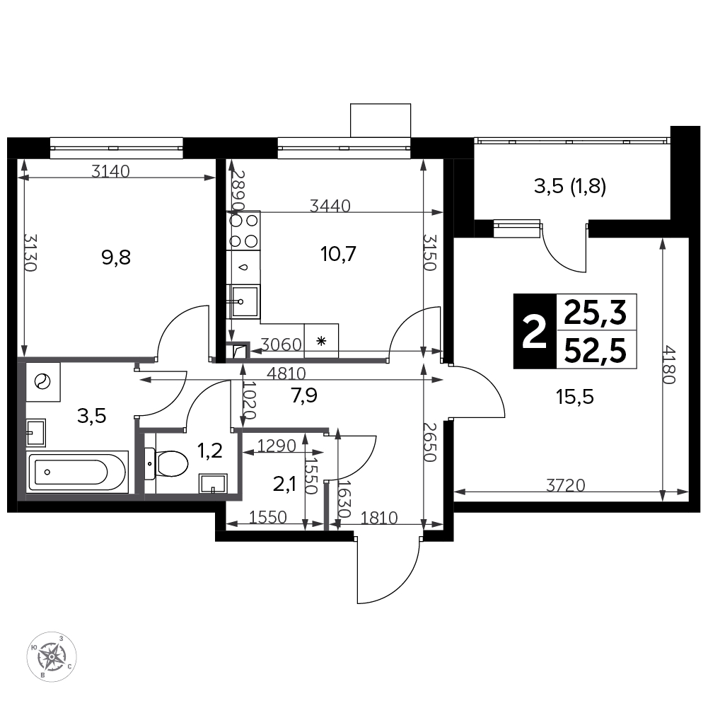 1-комнатная квартира в ЖК Южная Битца на 15 этаже в 2 секции. Сдача в 4 кв. 2021 г.
