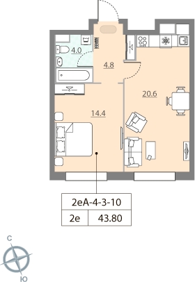 1-комнатная квартира с отделкой в ЖК Столичный на 9 этаже в 5 секции. Сдача в 2 кв. 2023 г.