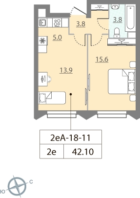 1-комнатная квартира (Студия) с отделкой в ЖК Столичный на 1 этаже в 1 секции. Сдача в 2 кв. 2023 г.