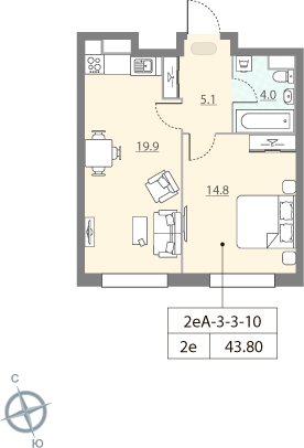 2-комнатная квартира с отделкой в ЖК Столичный на 9 этаже в 1 секции. Сдача в 2 кв. 2022 г.