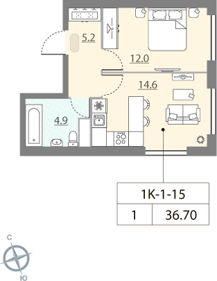 1-комнатная квартира с отделкой в ЖК Столичный на 5 этаже в 1 секции. Сдача в 2 кв. 2022 г.