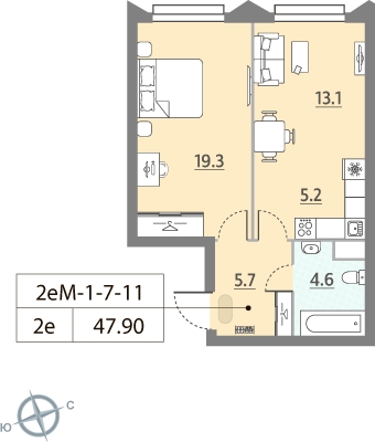 3-комнатная квартира в ЖК ЗИЛАРТ на 14 этаже в 1 секции. Сдача в 2 кв. 2022 г.