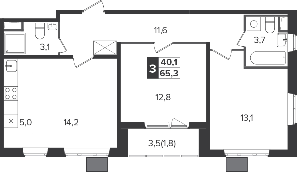 2-комнатная квартира в ЖК Событие на 24 этаже в 1 секции. Сдача в 3 кв. 2025 г.