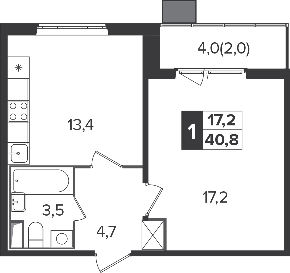 1-комнатная квартира (Студия) в ЖК Сиреневый Парк на 2 этаже в 6 секции. Сдача в 1 кв. 2024 г.