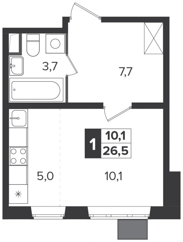 1-комнатная квартира (Студия) с отделкой в ЖК Южная Битца на 19 этаже в 4 секции. Сдача в 4 кв. 2021 г.