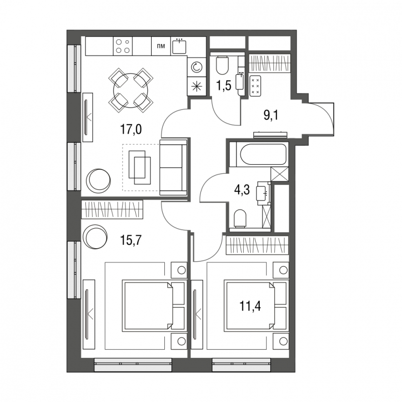 1-комнатная квартира (Студия) в ЖК Южная Битца на 5 этаже в 5 секции. Сдача в 4 кв. 2021 г.