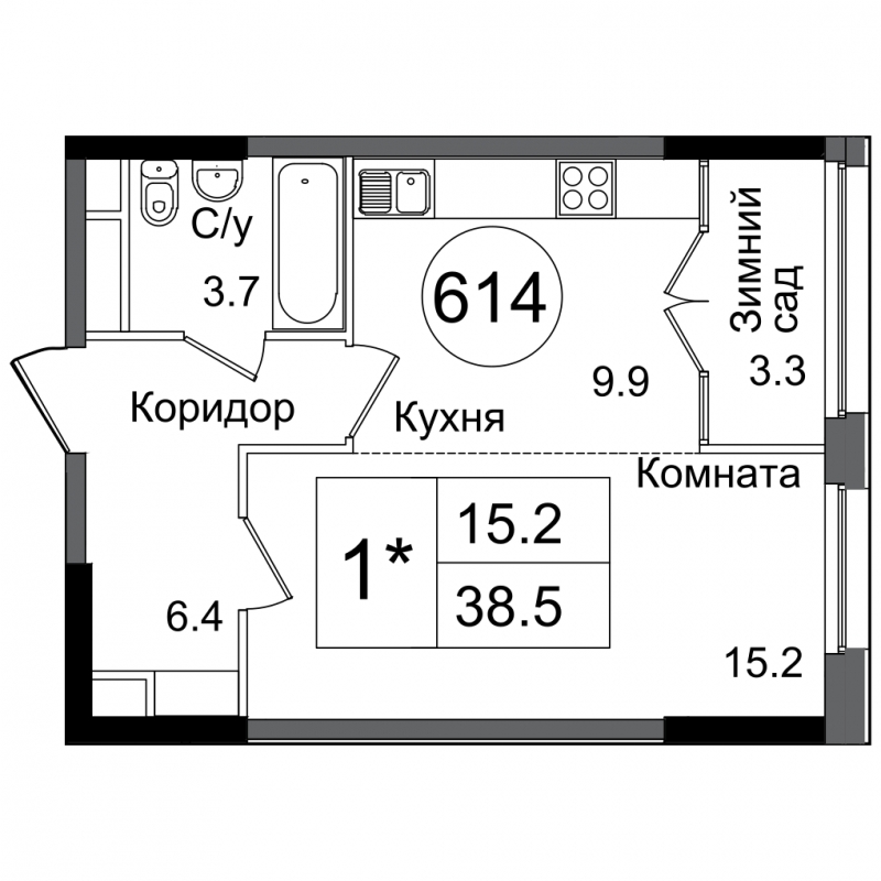 1-комнатная квартира в ЖК Южная Битца на 20 этаже в 9 секции. Сдача в 4 кв. 2021 г.