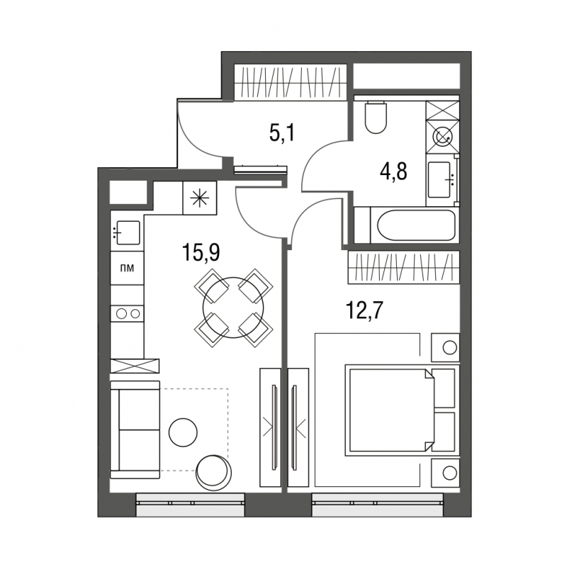 1-комнатная квартира (Студия) с отделкой в ЖК Южная Битца на 10 этаже в 4 секции. Сдача в 3 кв. 2023 г.