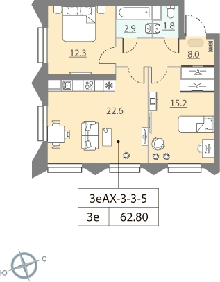 1-комнатная квартира с отделкой в ЖК Столичный на 15 этаже в 1 секции. Сдача в 2 кв. 2022 г.