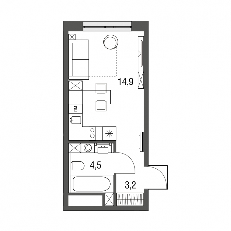 1-комнатная квартира (Студия) с отделкой в ЖК Южная Битца на 11 этаже в 6 секции. Сдача в 3 кв. 2023 г.