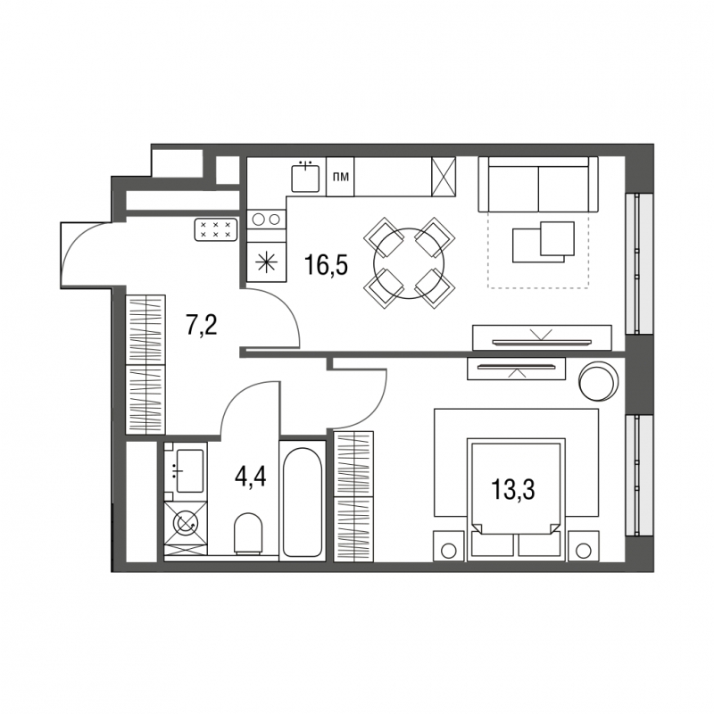 1-комнатная квартира с отделкой в ЖК Южная Битца на 18 этаже в 1 секции. Сдача в 3 кв. 2023 г.