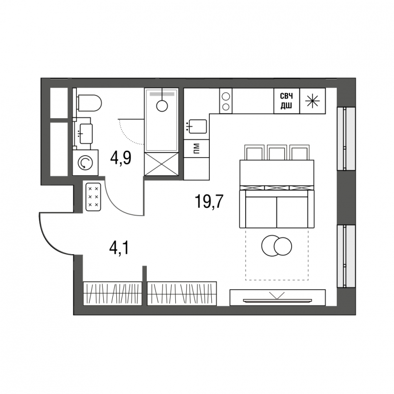 1-комнатная квартира (Студия) в ЖК Сиреневый Парк на 23 этаже в 3 секции. Сдача в 1 кв. 2024 г.